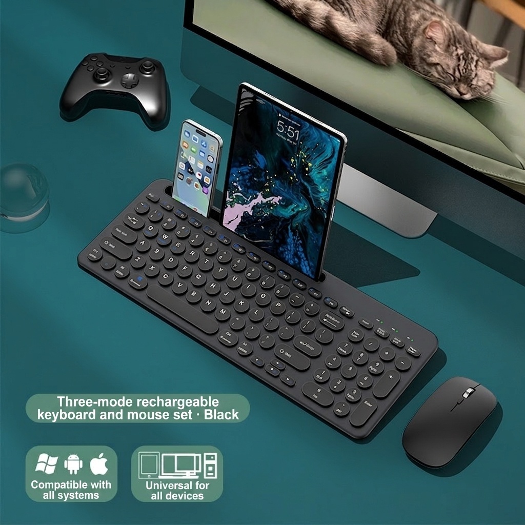 Versatile Bluetooth 5.2 & 2.4G Slim Wireless Keyboard & Mouse Combo, Type-C