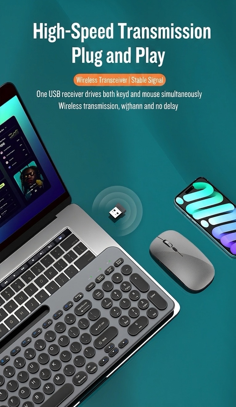 Versatile Bluetooth 5.2 & 2.4G Slim Wireless Keyboard & Mouse Combo, Type-C