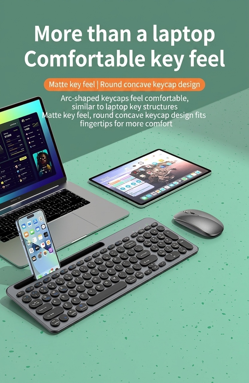 Versatile Bluetooth 5.2 & 2.4G Slim Wireless Keyboard & Mouse Combo, Type-C