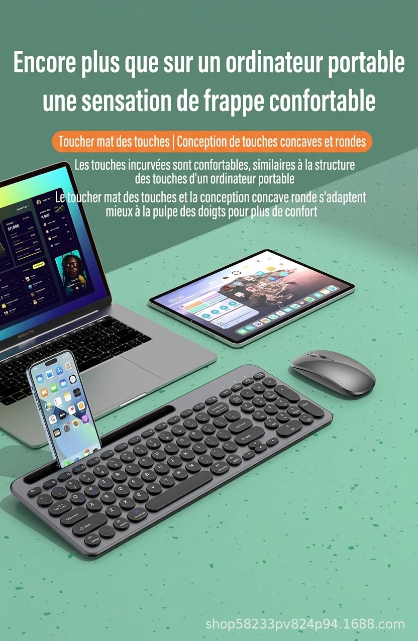 Ensemble clavier et souris sans fil Bluetooth 5.2 et 2,4 GHz fin et polyvalent, USB-C