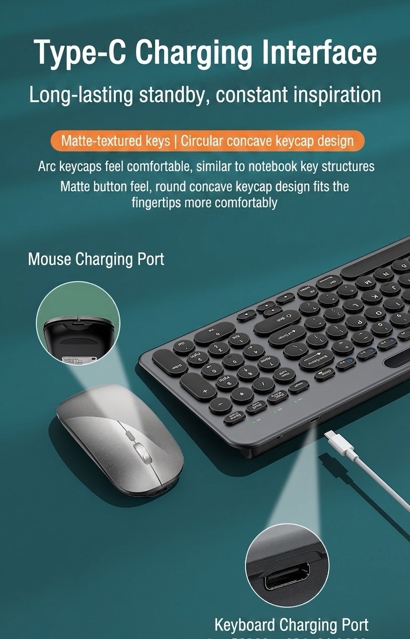 Versatile Bluetooth 5.2 & 2.4G Slim Wireless Keyboard & Mouse Combo, Type-C