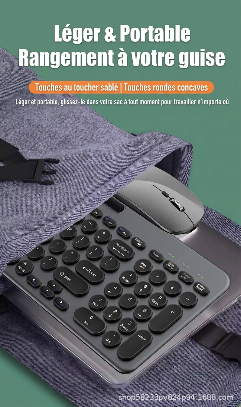 Ensemble clavier et souris sans fil Bluetooth 5.2 et 2,4 GHz fin et polyvalent, USB-C
