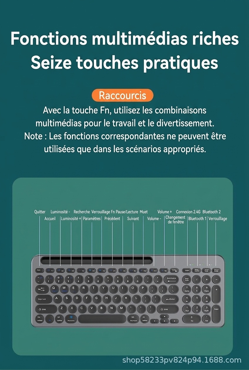 Ensemble clavier et souris sans fil Bluetooth 5.2 et 2,4 GHz fin et polyvalent, USB-C