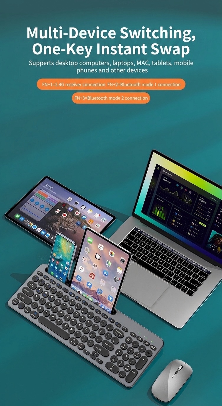 Versatile Bluetooth 5.2 & 2.4G Slim Wireless Keyboard & Mouse Combo, Type-C