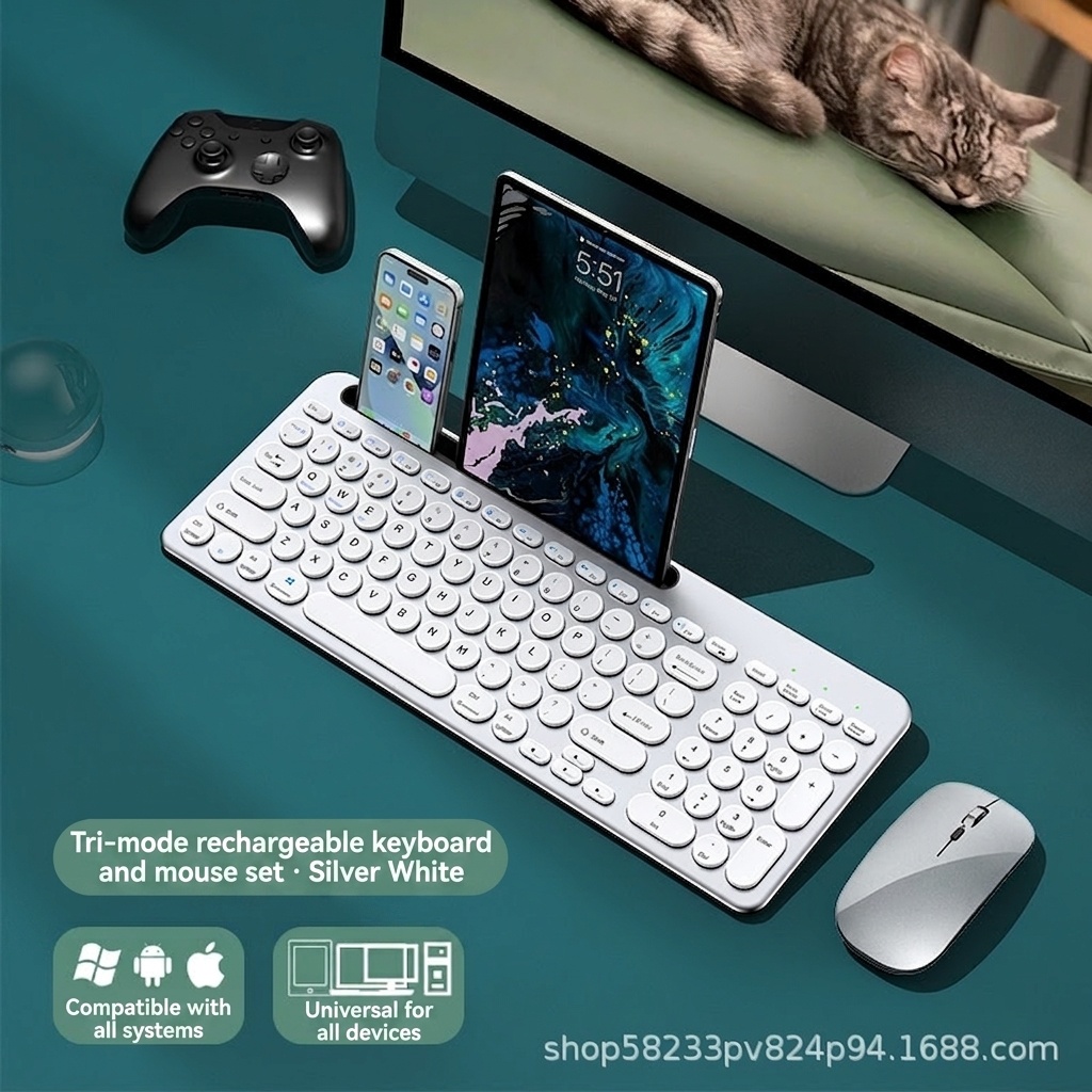 Versatile Bluetooth 5.2 & 2.4G Slim Wireless Keyboard & Mouse Combo, Type-C