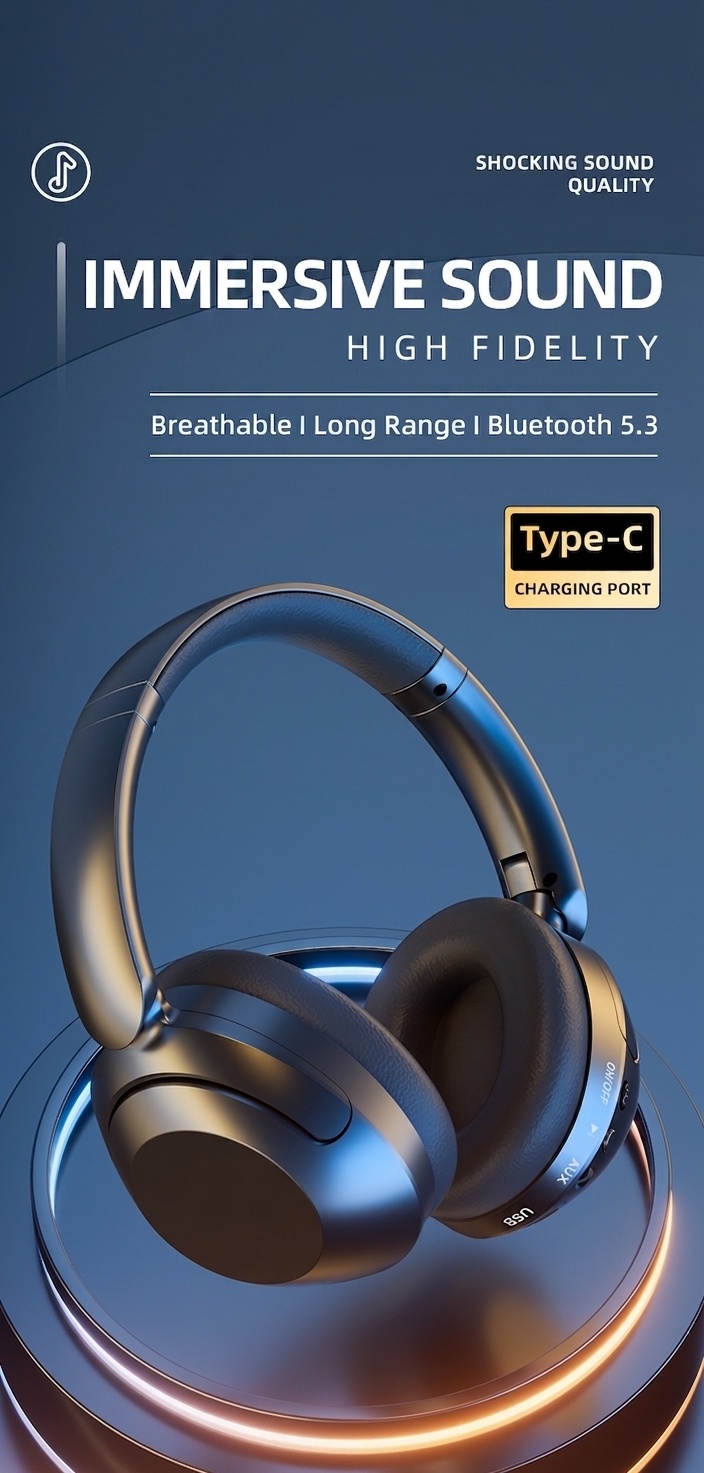 Wireless Bluetooth 5.3 Headphones with ANC & 80H Playtime
