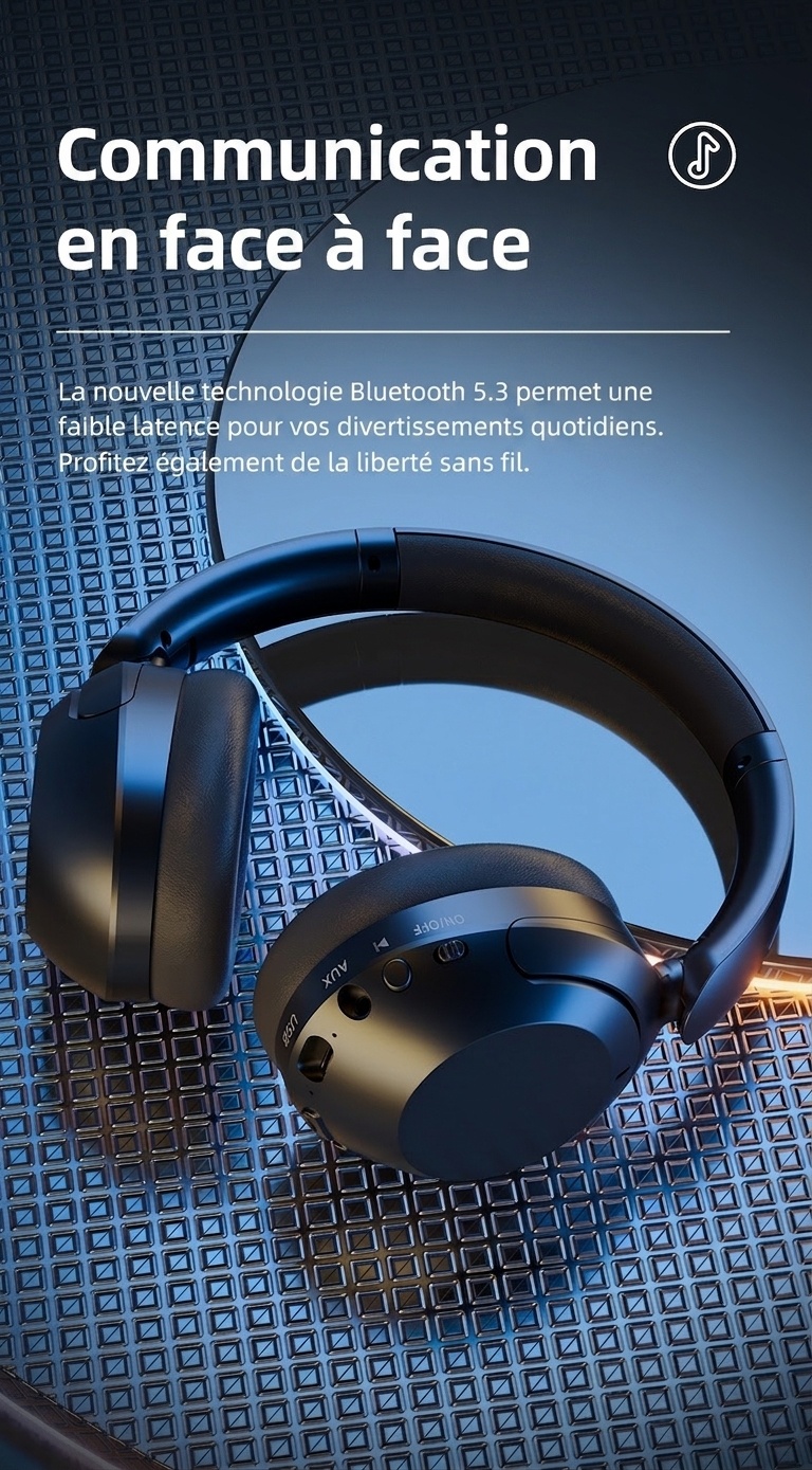 Écouteurs sans fil Bluetooth 5.3 avec réduction de bruit active et 80 heures d'autonomie
