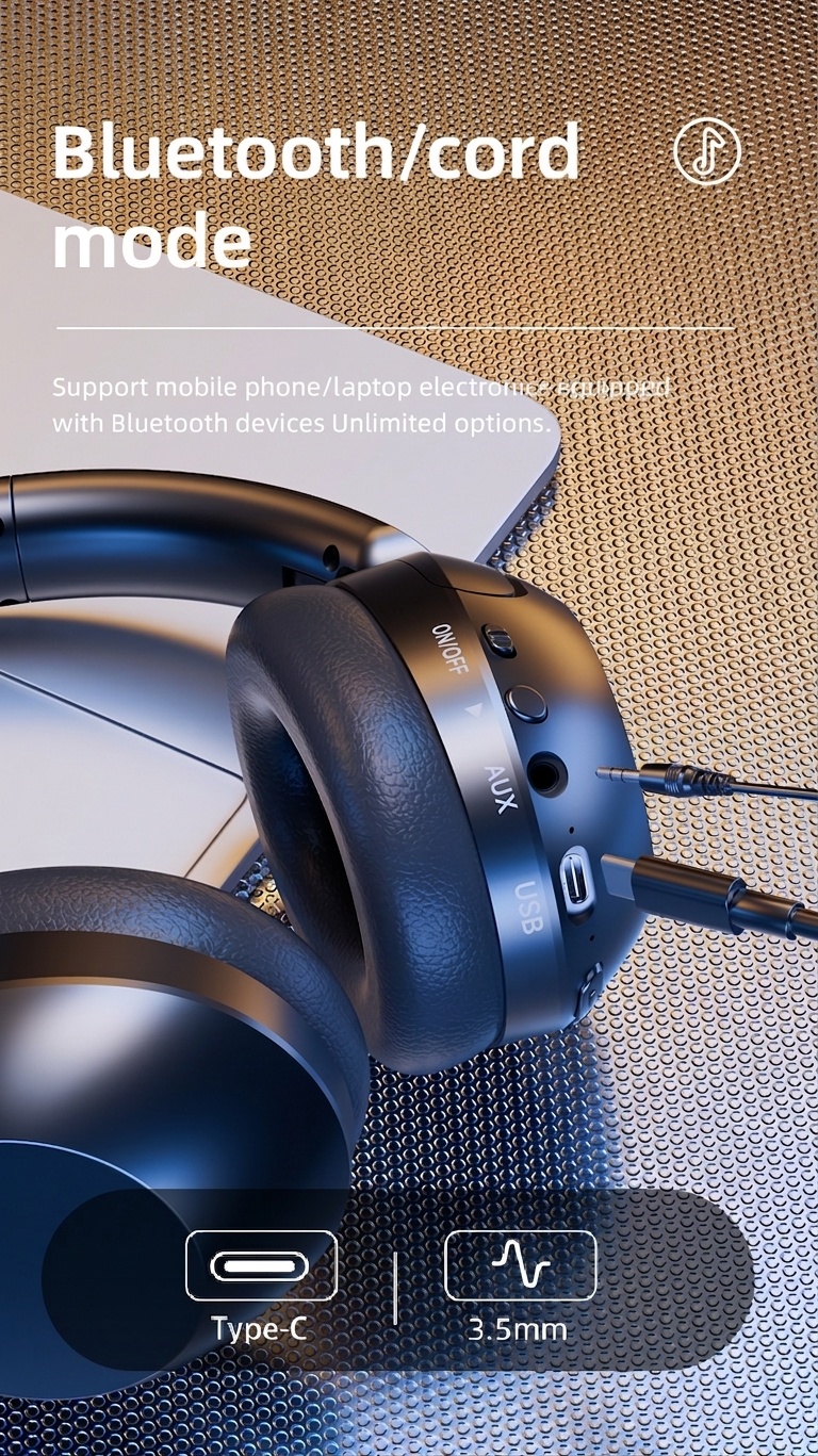 Wireless Bluetooth 5.3 Headphones with ANC & 80H Playtime