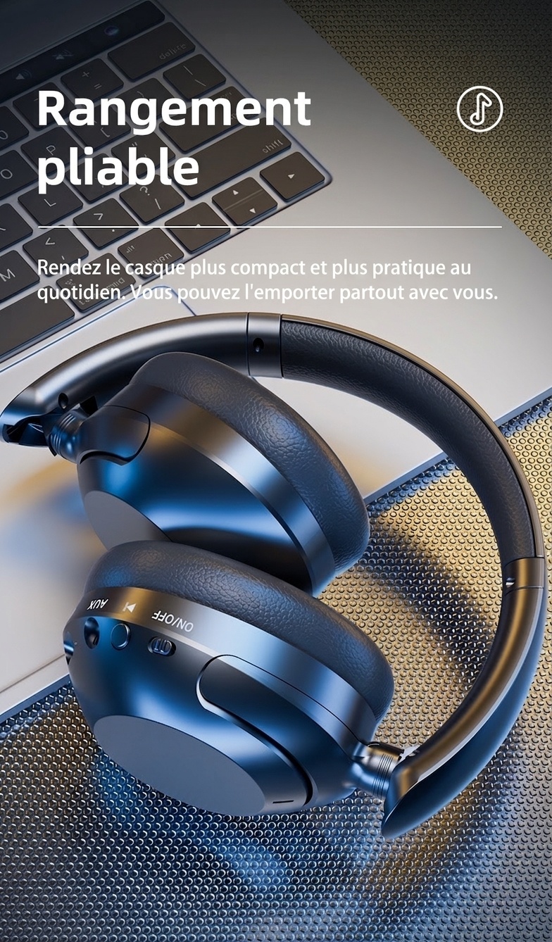 Écouteurs sans fil Bluetooth 5.3 avec réduction de bruit active et 80 heures d'autonomie
