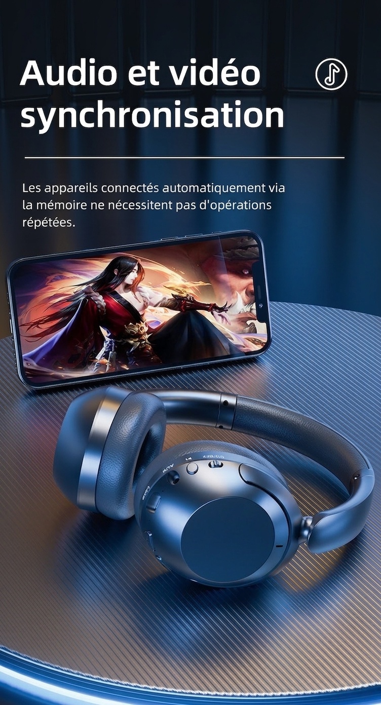Écouteurs sans fil Bluetooth 5.3 avec réduction de bruit active et 80 heures d'autonomie