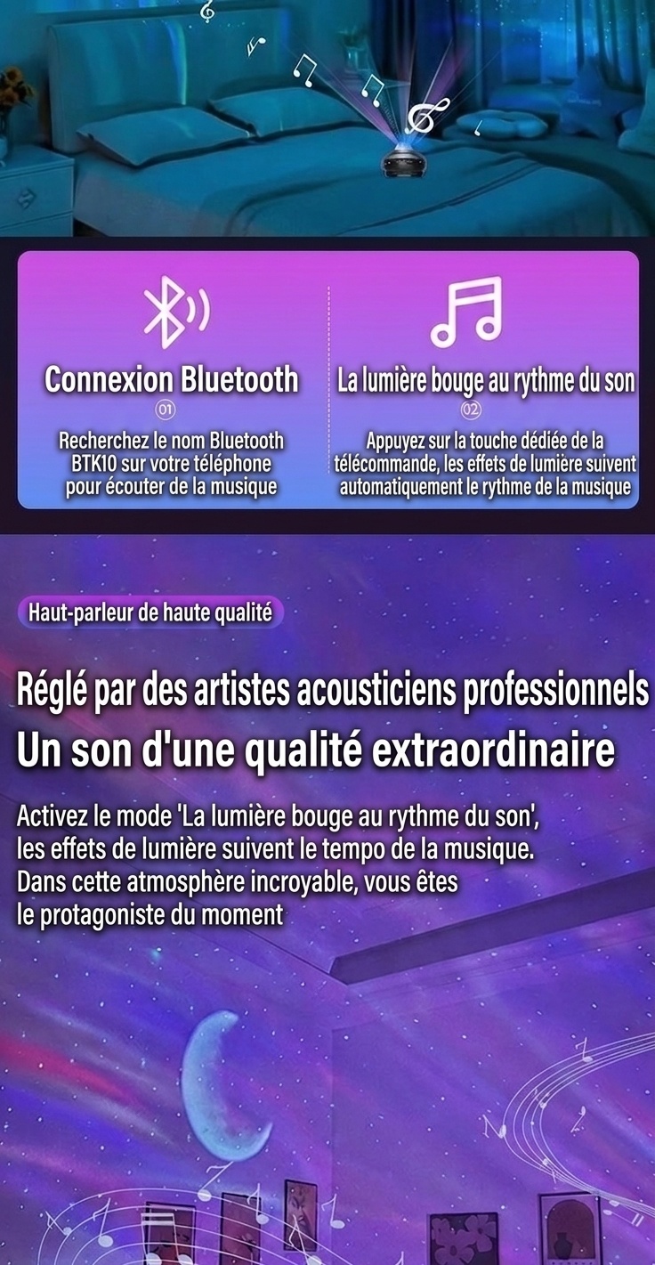 Projecteur d'étoiles Aurora avec haut-parleur Bluetooth et application de contrôle