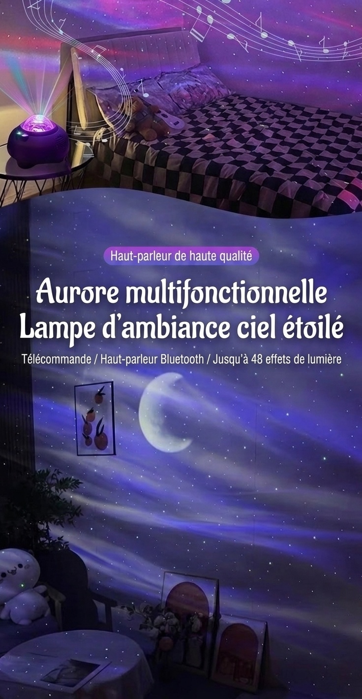 Projecteur d'étoiles Aurora avec haut-parleur Bluetooth et application de contrôle