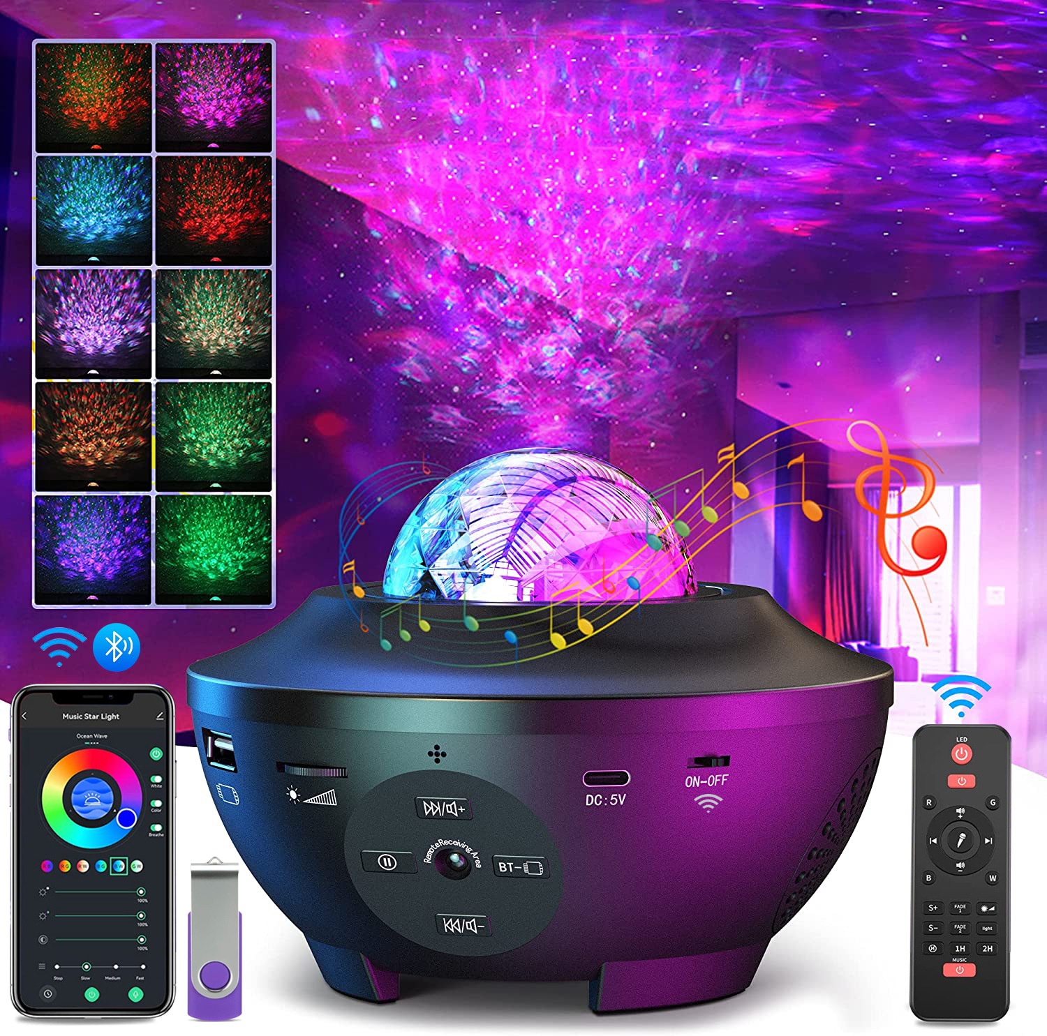 Galaxy Star Projector Night Light with Bluetooth Speaker