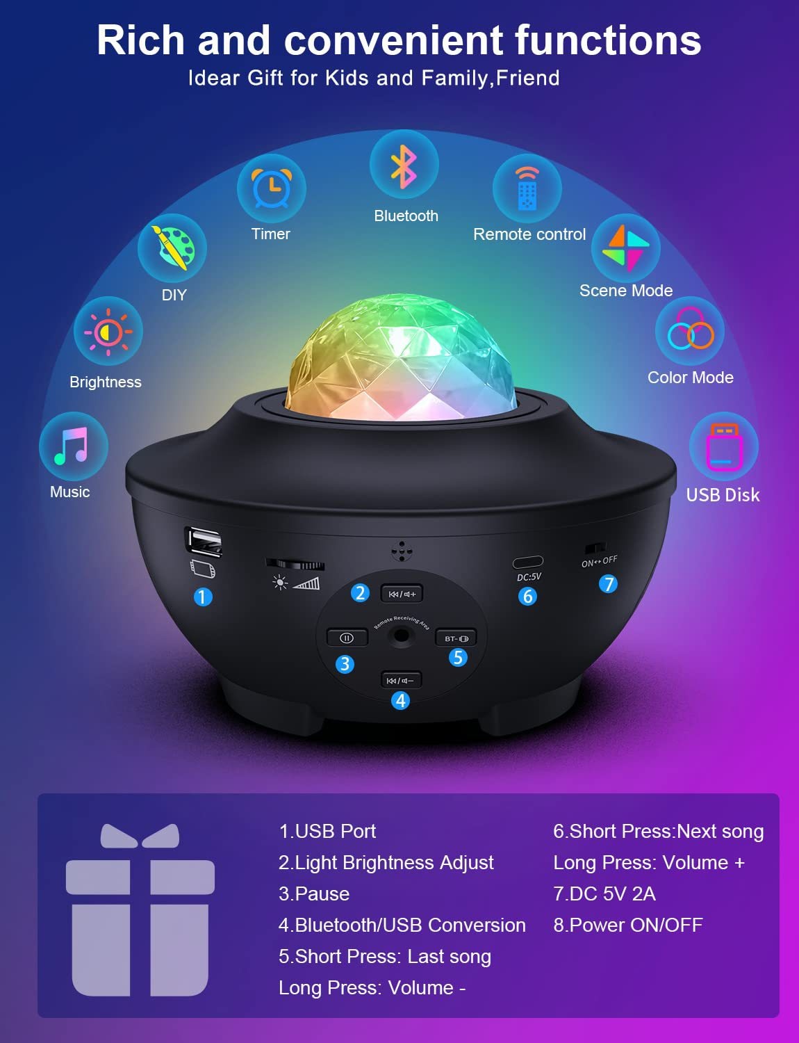 Galaxy Star Projector Night Light with Bluetooth Speaker