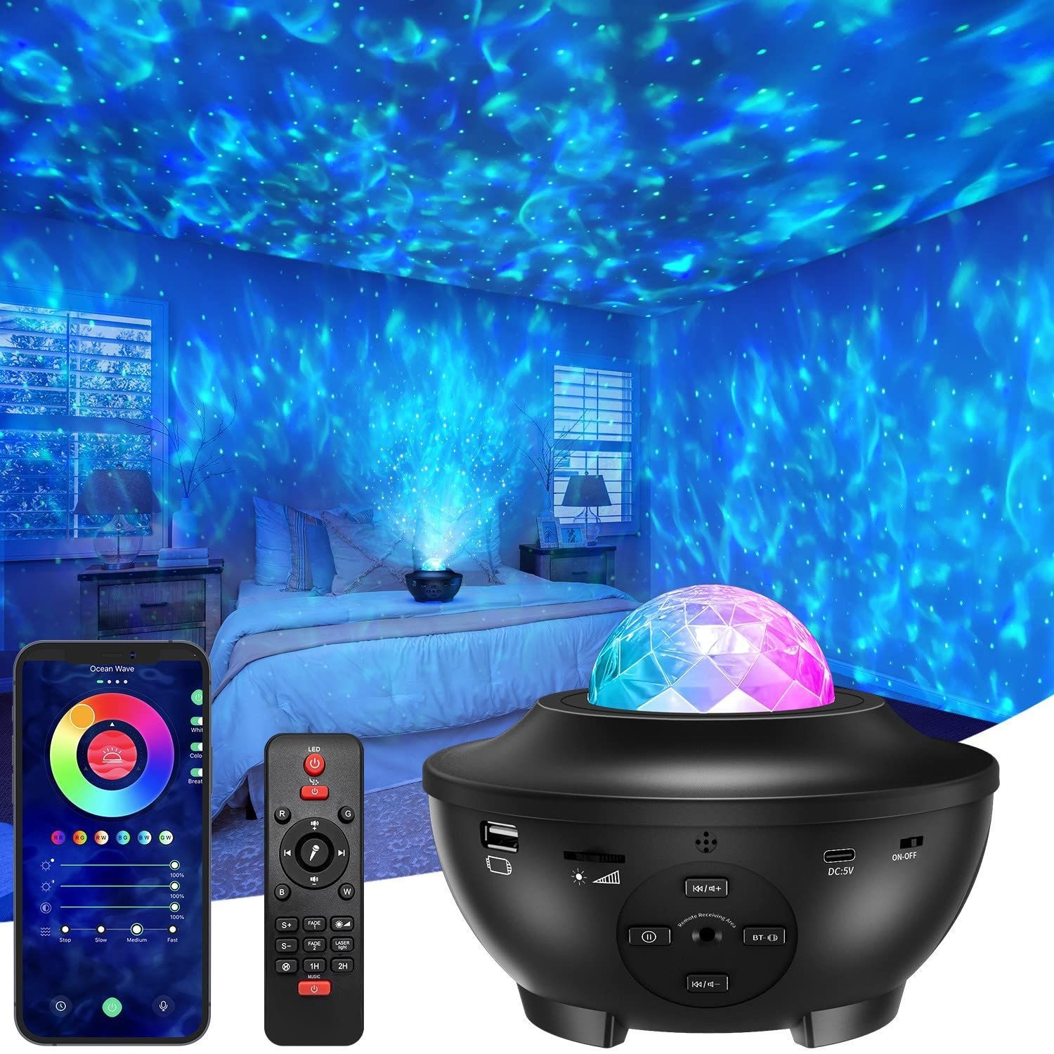 Galaxy Star Projector Night Light with Bluetooth Speaker