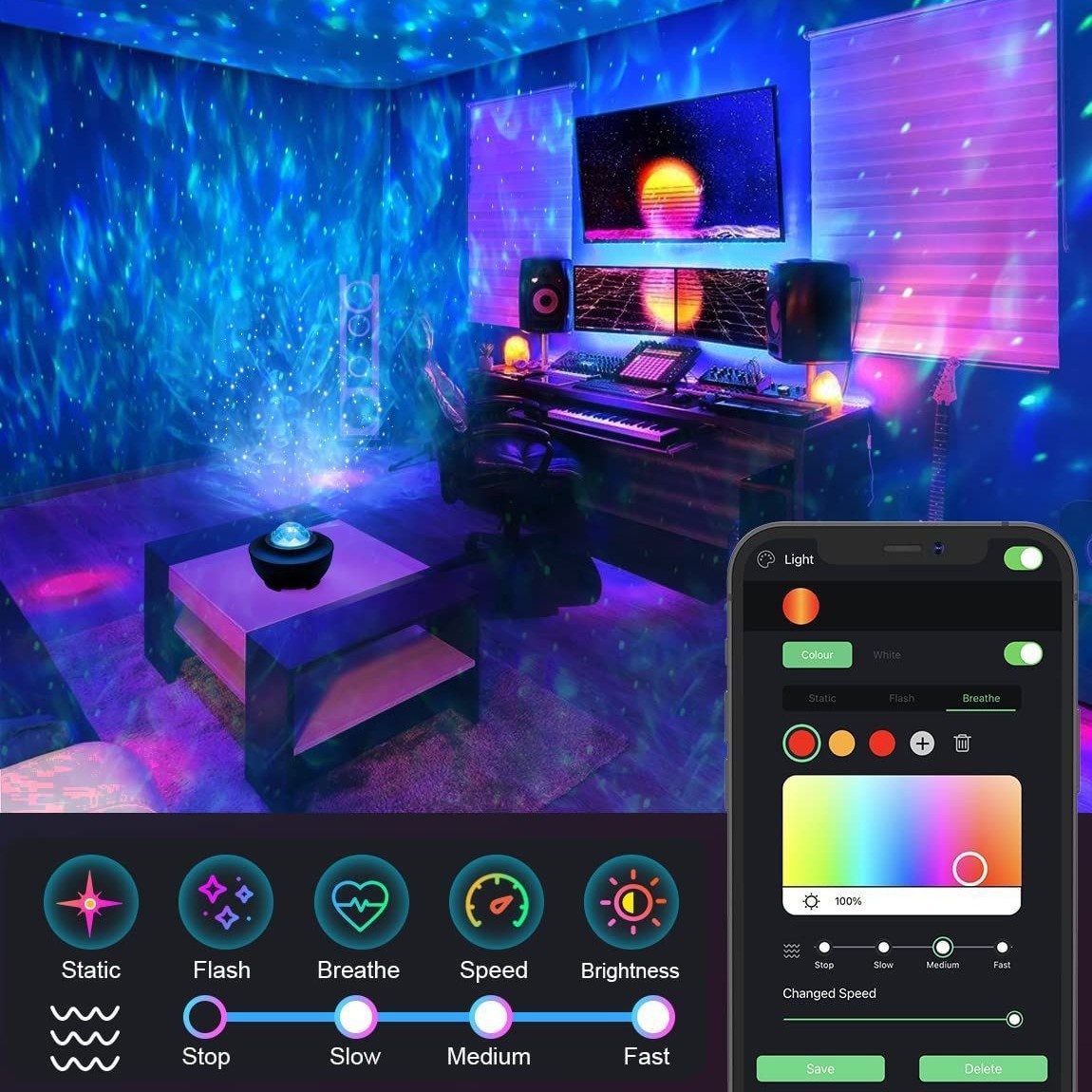 Galaxy Star Projector Night Light with Bluetooth Speaker