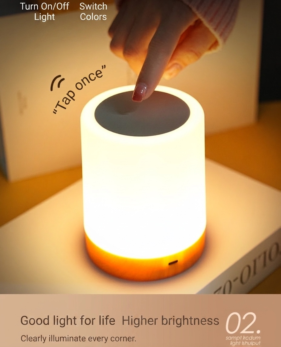 Portable RGB LED Touch Lamp - Dimmable Night Light with Wood Base
