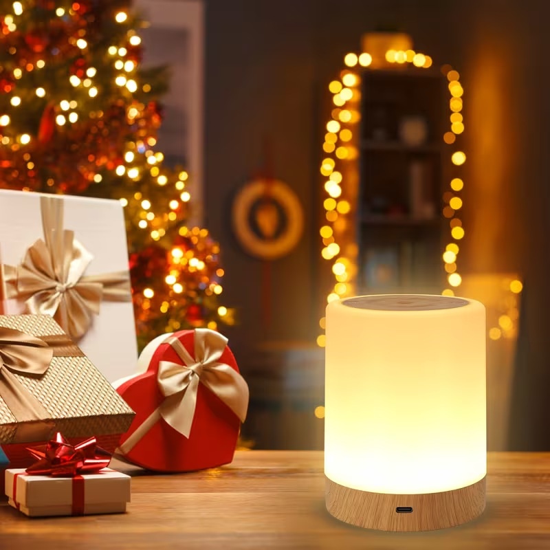 Portable RGB LED Touch Lamp - Dimmable Night Light with Wood Base