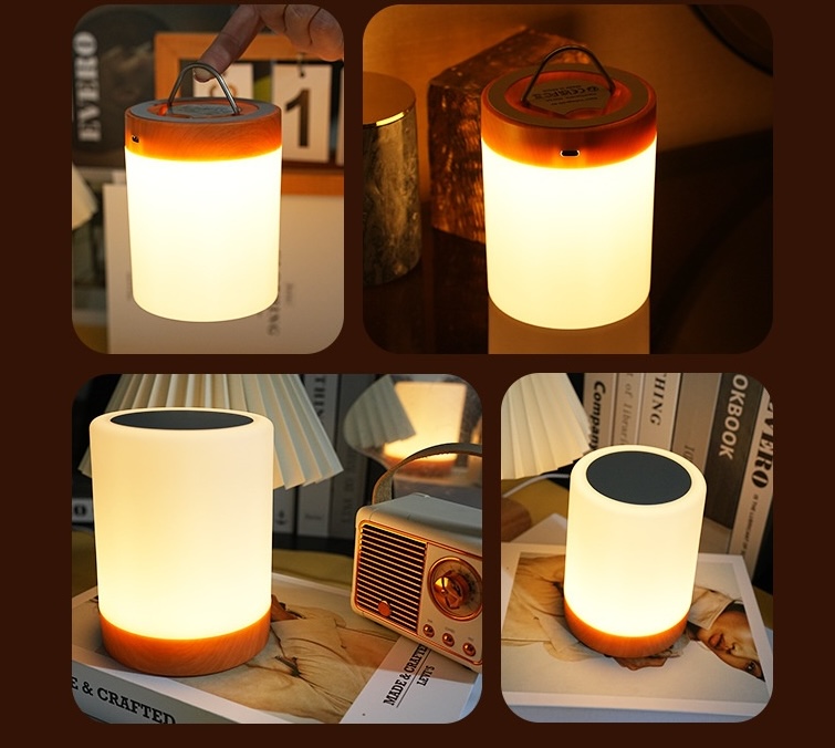 Portable RGB LED Touch Lamp - Dimmable Night Light with Wood Base