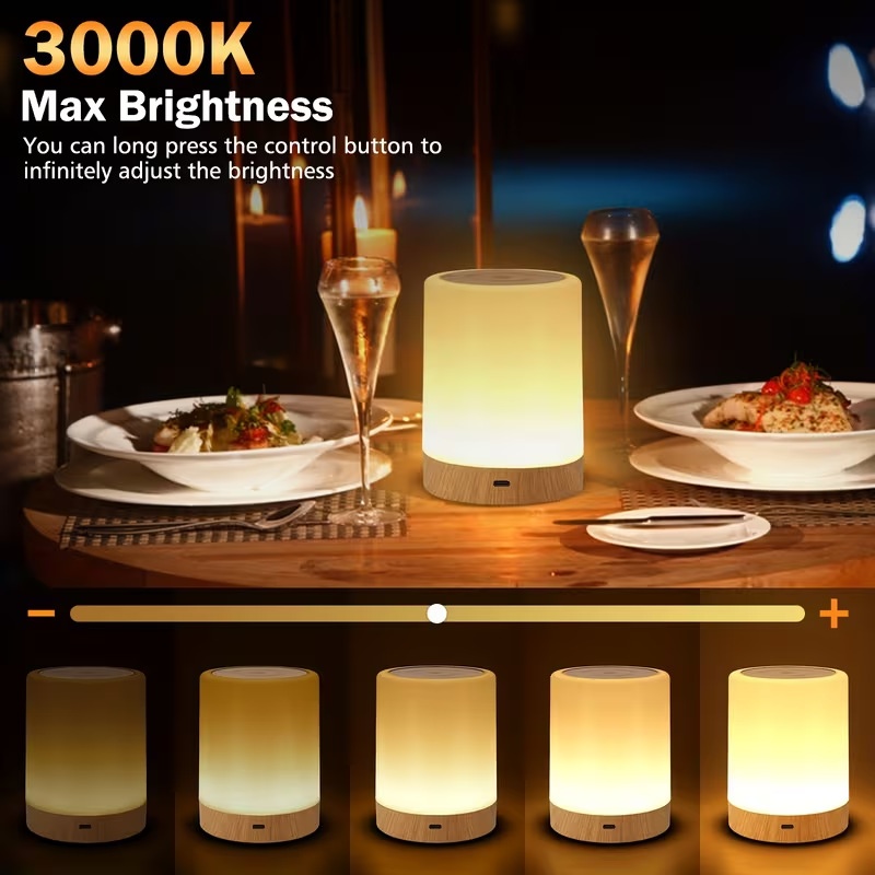 Portable RGB LED Touch Lamp - Dimmable Night Light with Wood Base