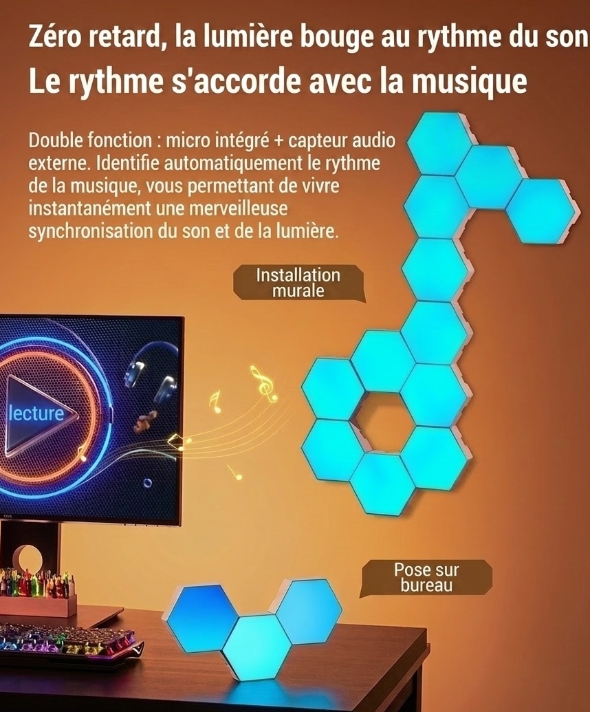 Smart RGB Hexagon LED Wall Lights - Modular Gaming Room Decor