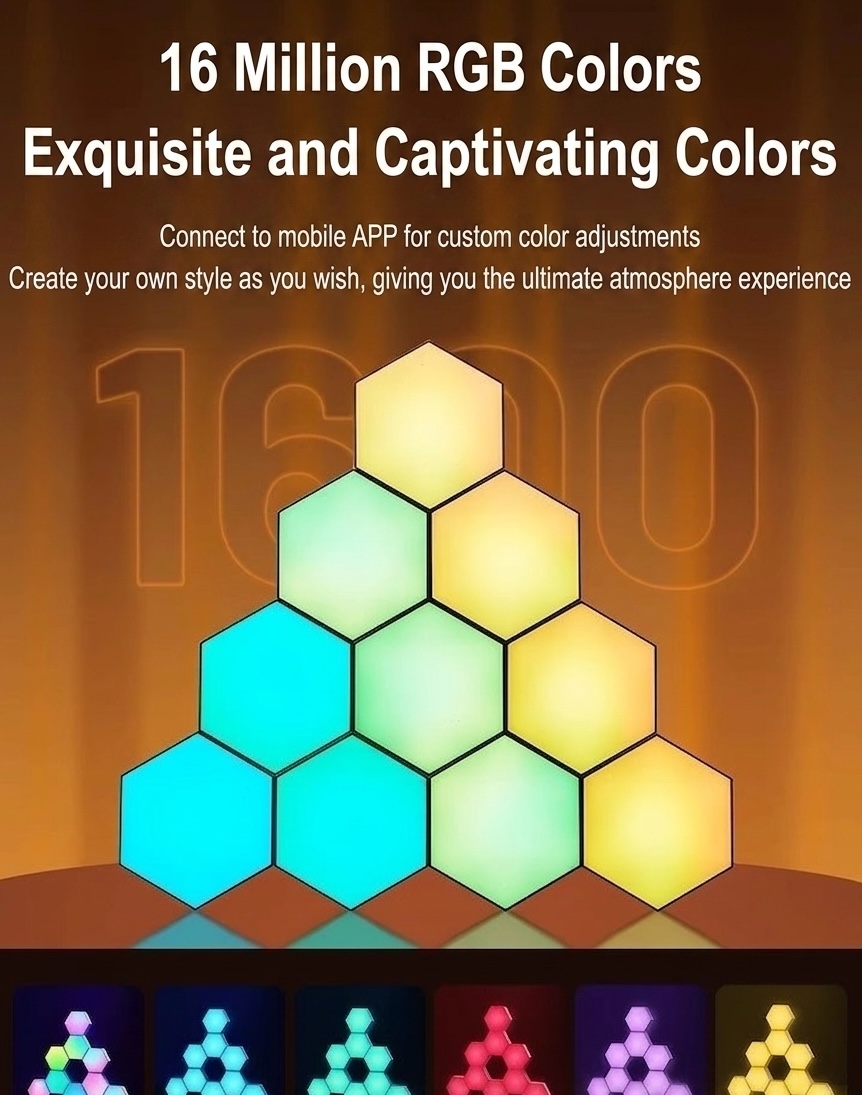 Smart RGB Hexagon LED Wall Lights - Modular Gaming Room Decor