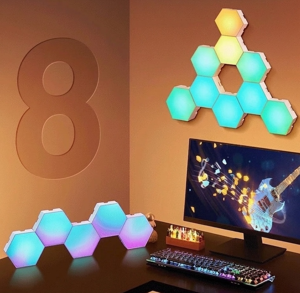 Smart RGB Hexagon LED Wall Lights - Modular Gaming Room Decor