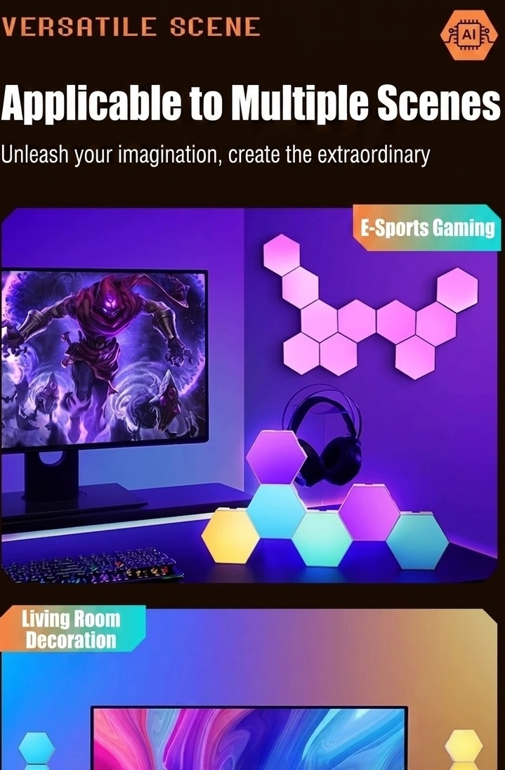 Smart RGB Hexagon LED Wall Lights - Modular Gaming Room Decor