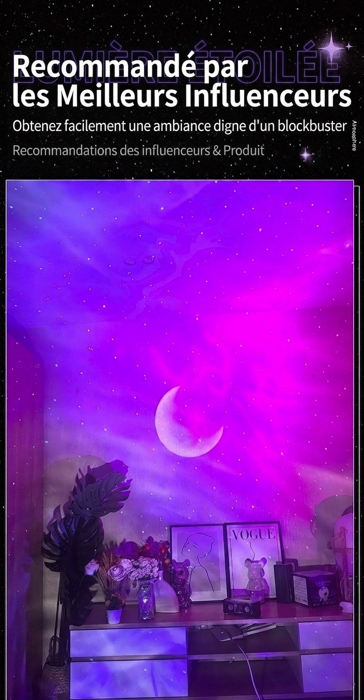 Veilleuse projecteur d'étoiles Aurora avec haut-parleur Bluetooth et minuterie