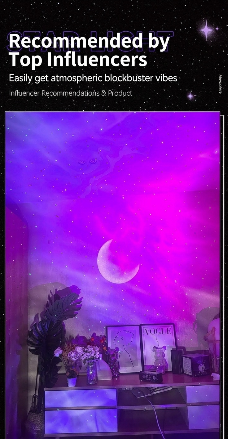 Aurora Star Projector Night Light with Bluetooth Speaker & Timer