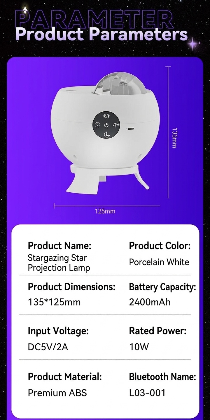 Aurora Star Projector Night Light with Bluetooth Speaker & Timer