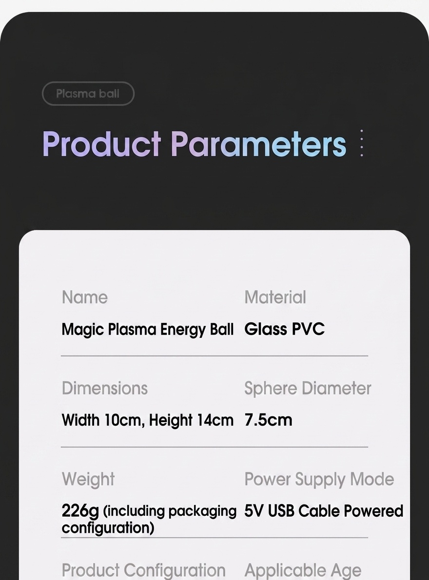 Interactive Plasma Ball Light - USB Powered Magic Globe Lamp