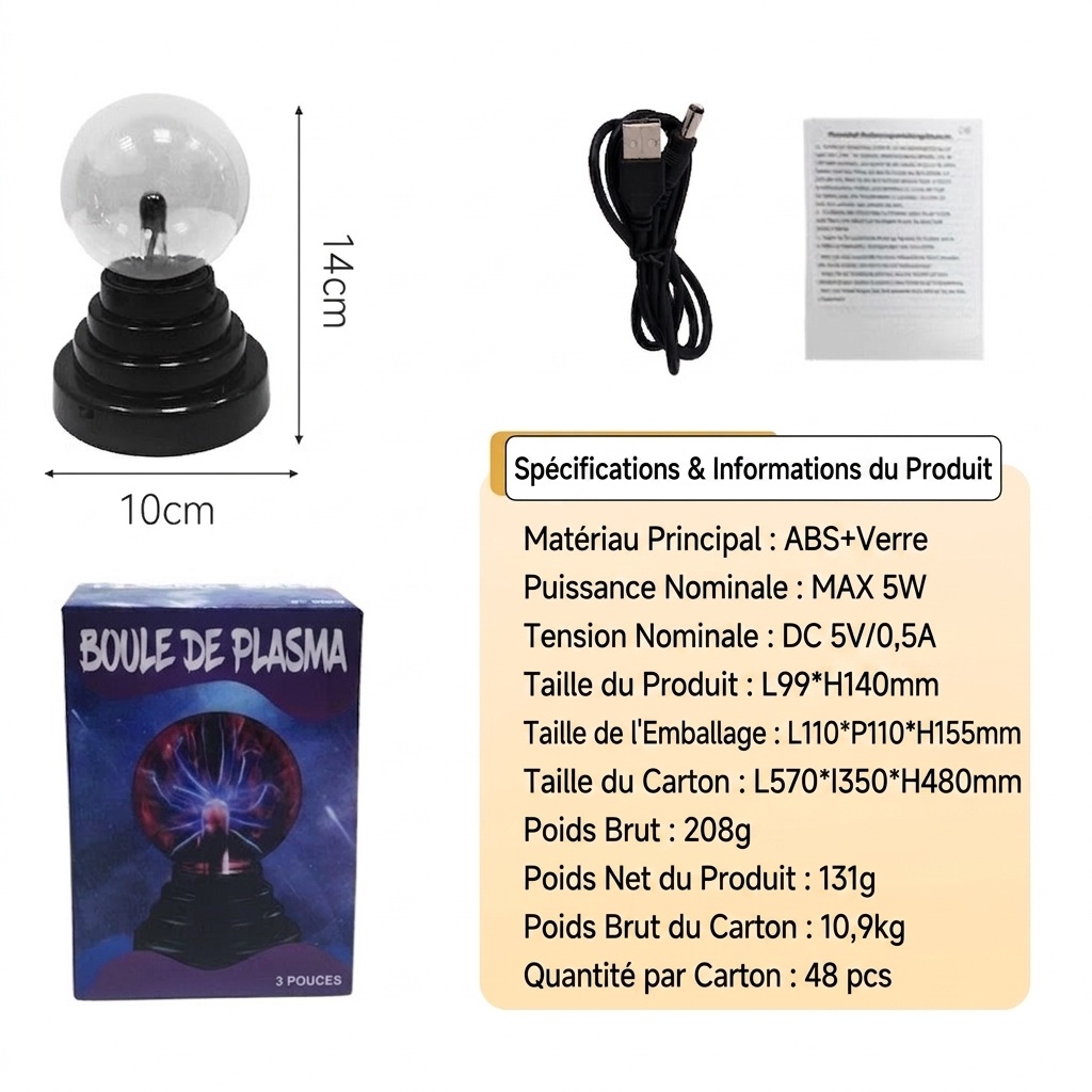 Interactive Plasma Ball Light - USB Powered Magic Globe Lamp