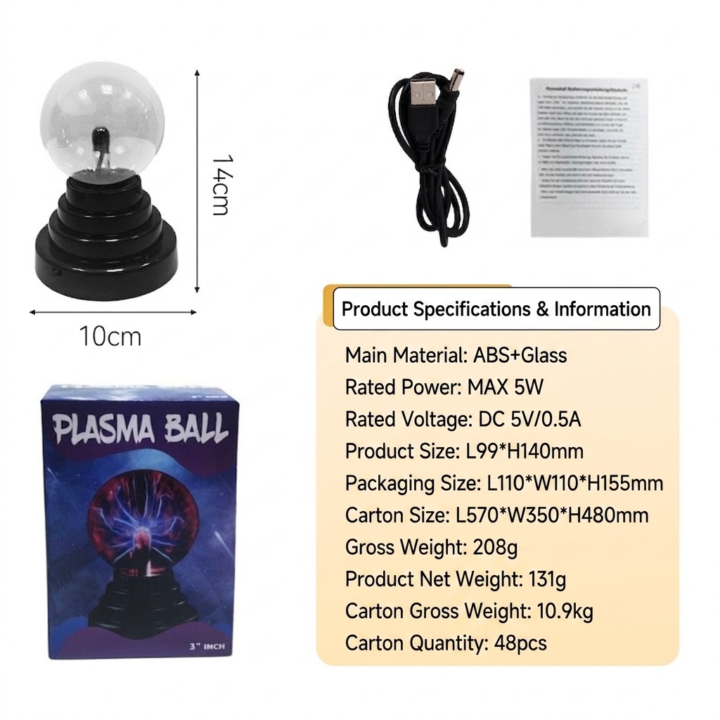 Interactive Plasma Ball Light - USB Powered Magic Globe Lamp