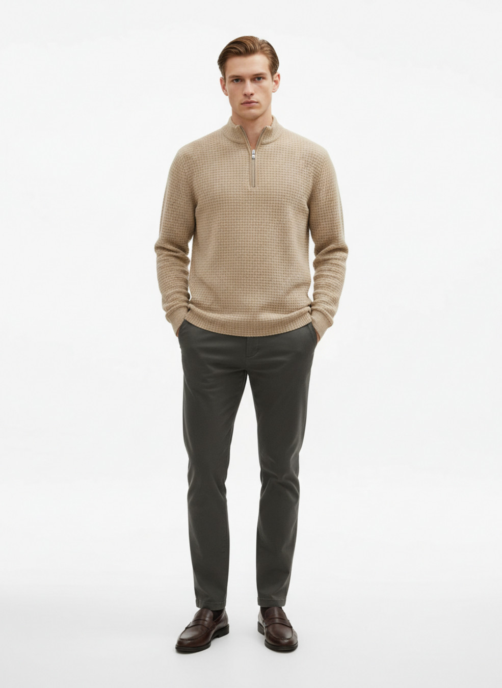 Men's Jacquard Half Zip Pullover Sweatshirt - American Casual Fall/Winter NDF-00047