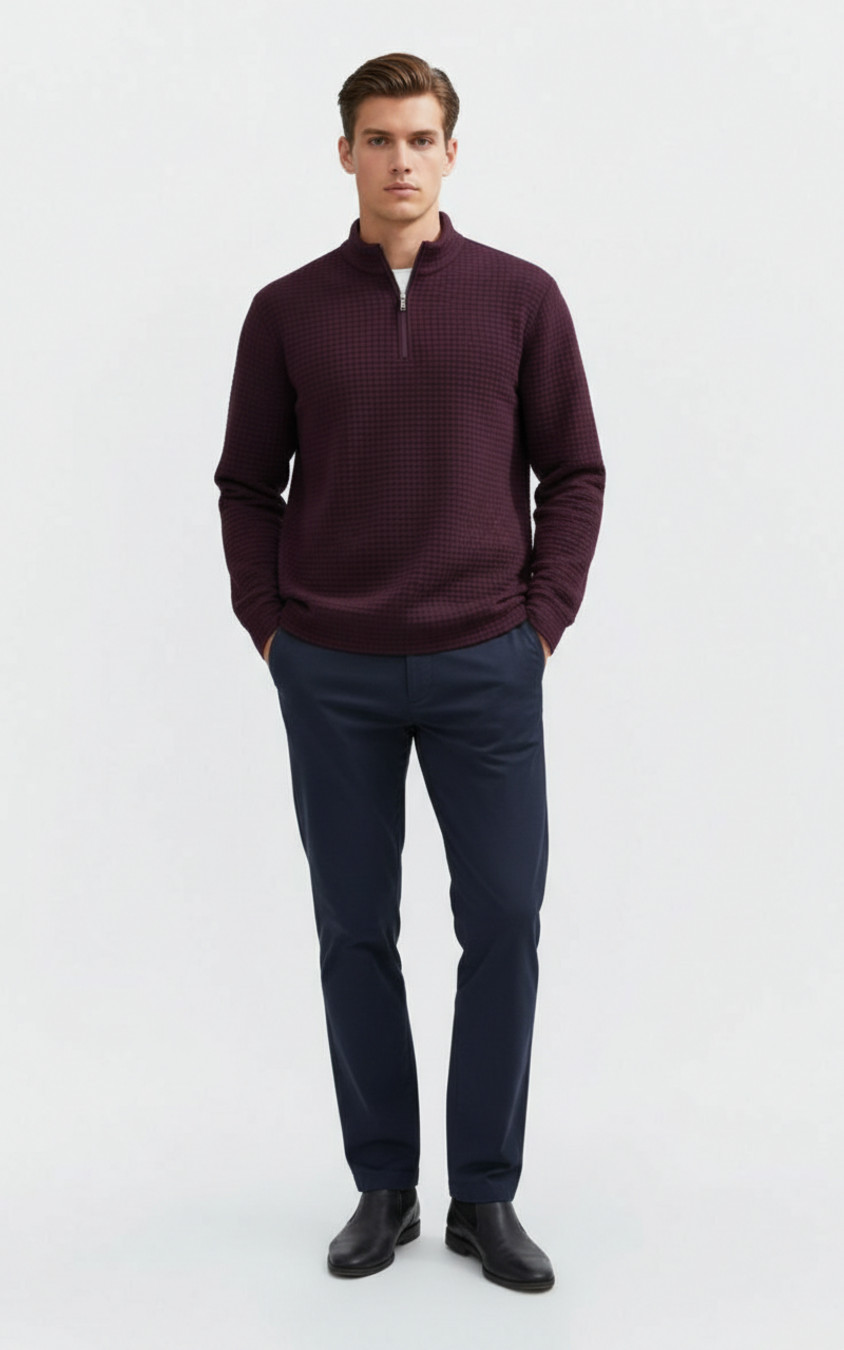 Men's Jacquard Half Zip Pullover Sweatshirt - American Casual Fall/Winter NDF-00047