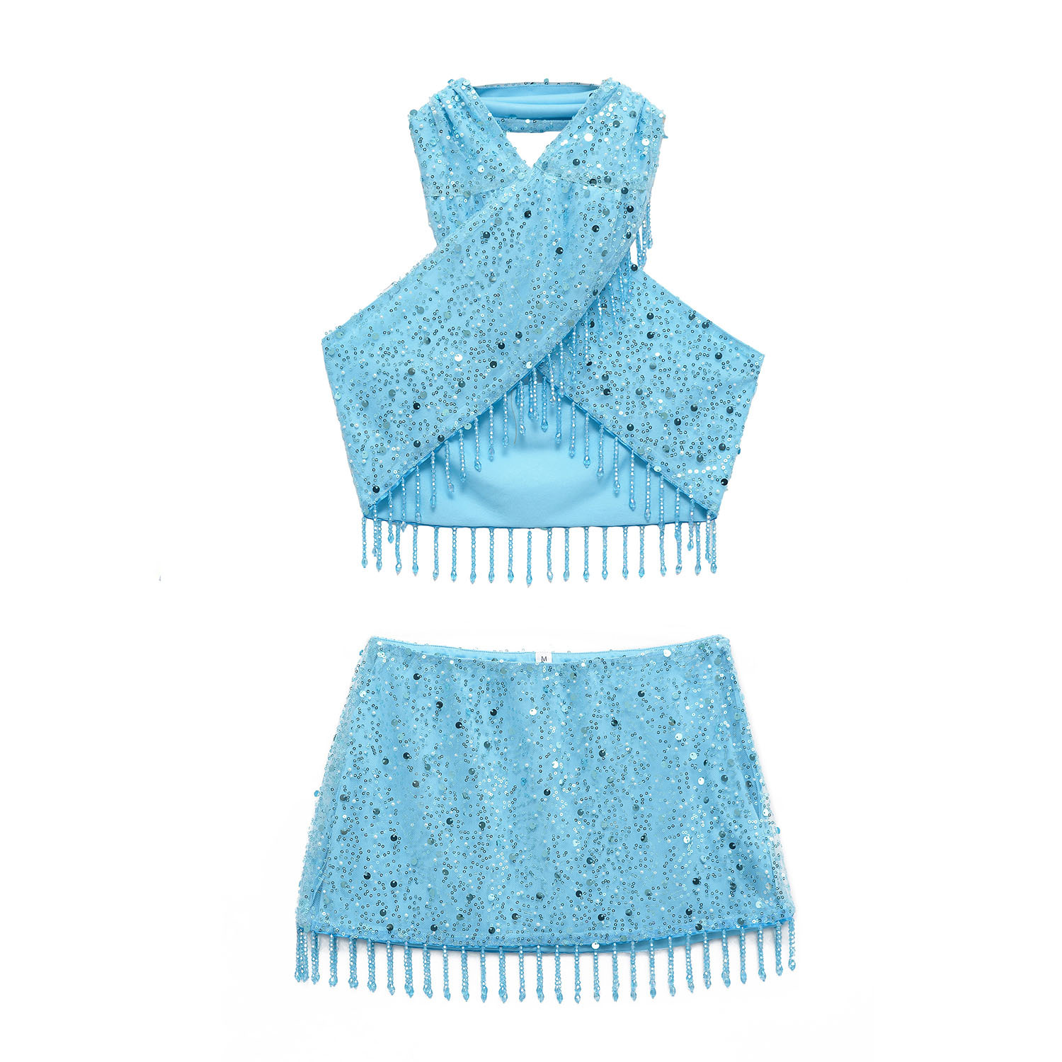 Conjunto de top y falda con borlas de lentejuelas para mujer KUN-00089