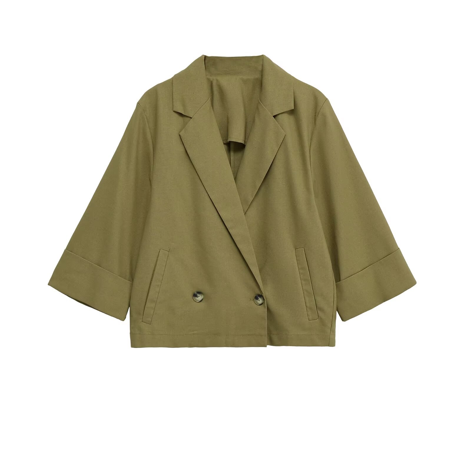 Blazer cruzado de mezcla de lino - Chaqueta de estilo europeo para mujer KUN-00022