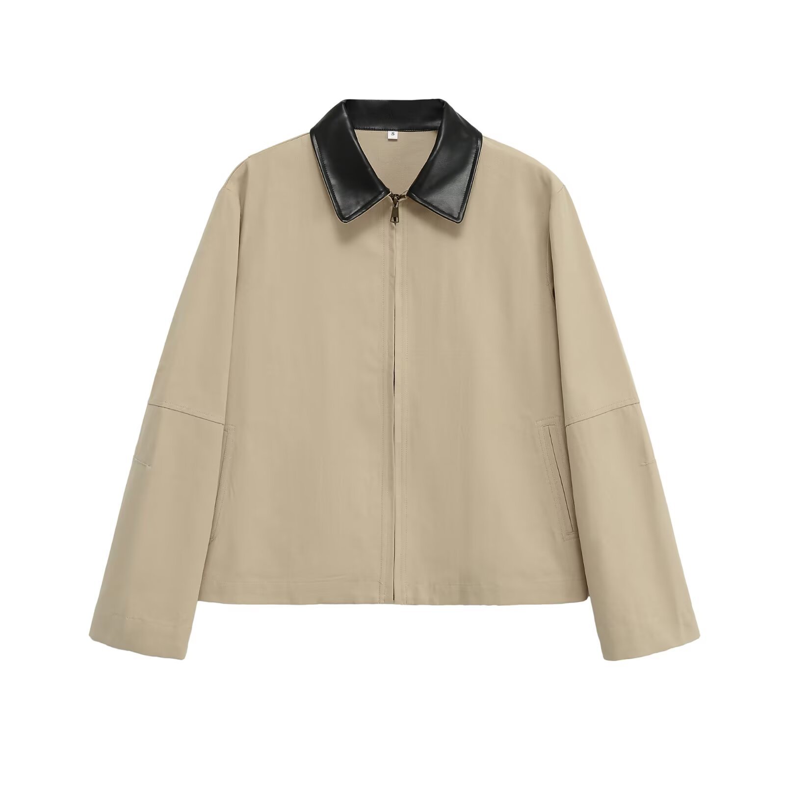Leren jasje met revers en patchwork, casual chic KUN-00129