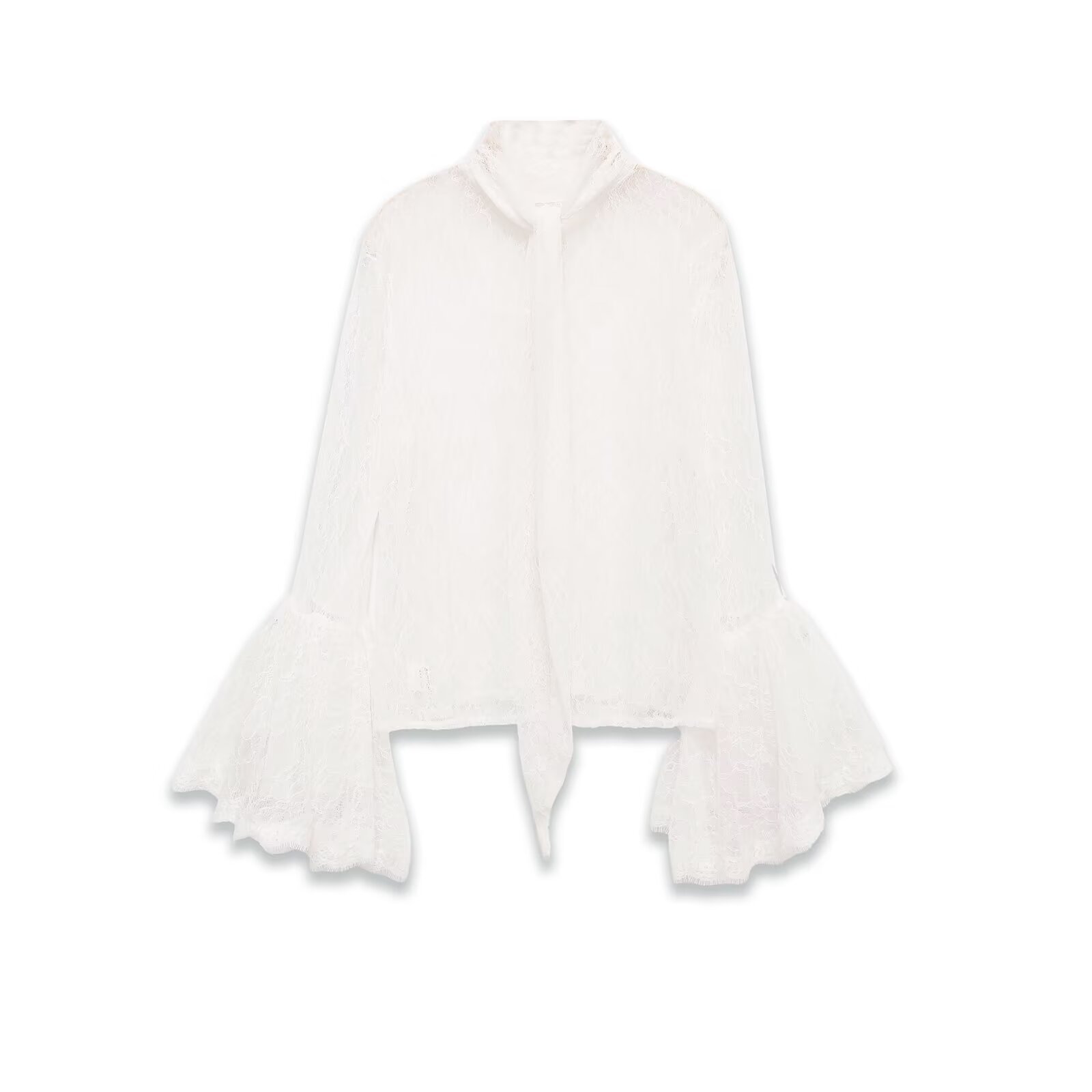 Punk-Bluse mit Glockenärmeln und Spitzenbesatz KUN-00058