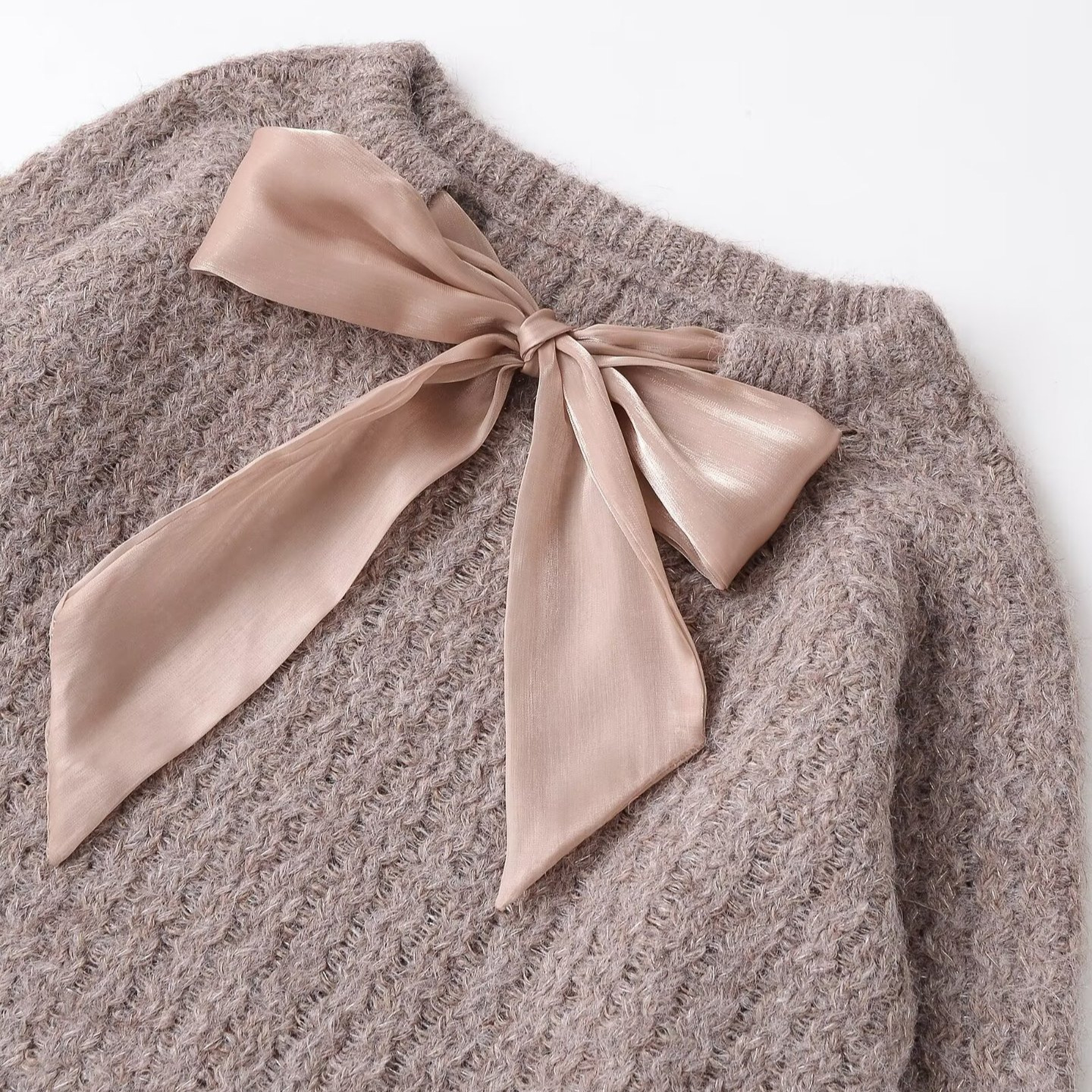 Knit Sweater Silk Ribbon Pullover Top KUN-00007