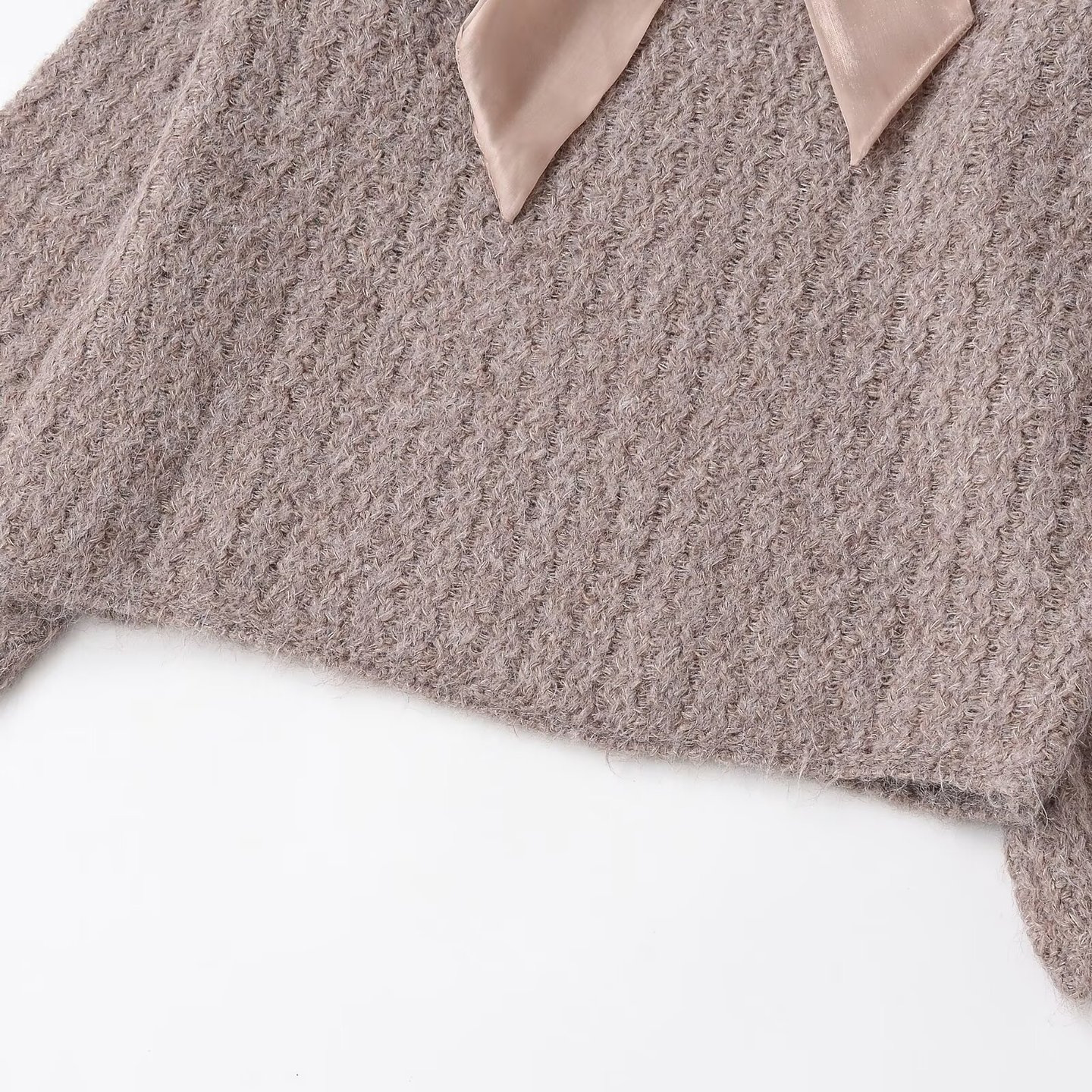 Knit Sweater Silk Ribbon Pullover Top KUN-00007
