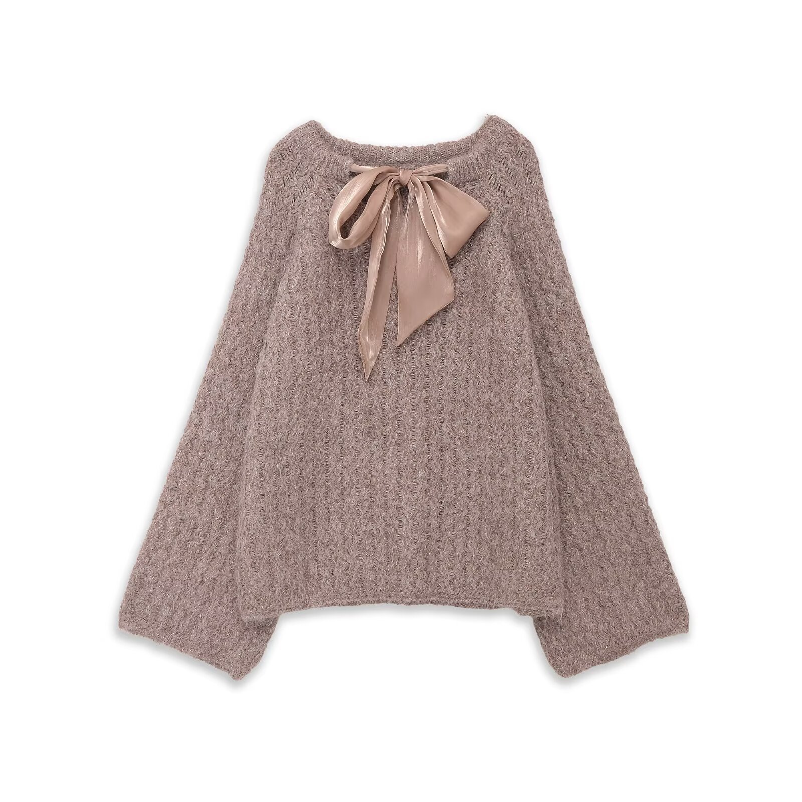Knit Sweater Silk Ribbon Pullover Top KUN-00007
