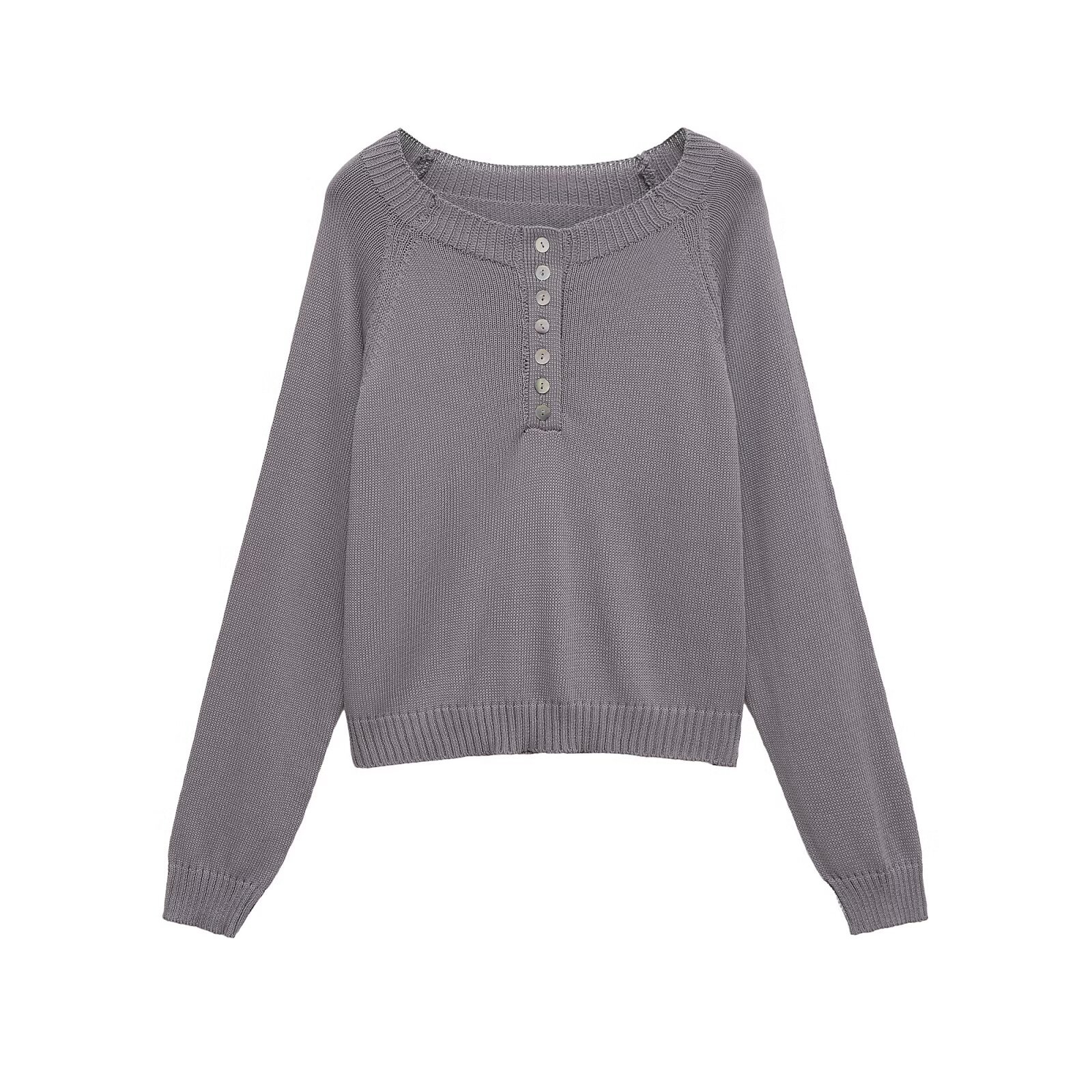 Top de punto con hombros descubiertos y manga larga para mujer KUN-00058