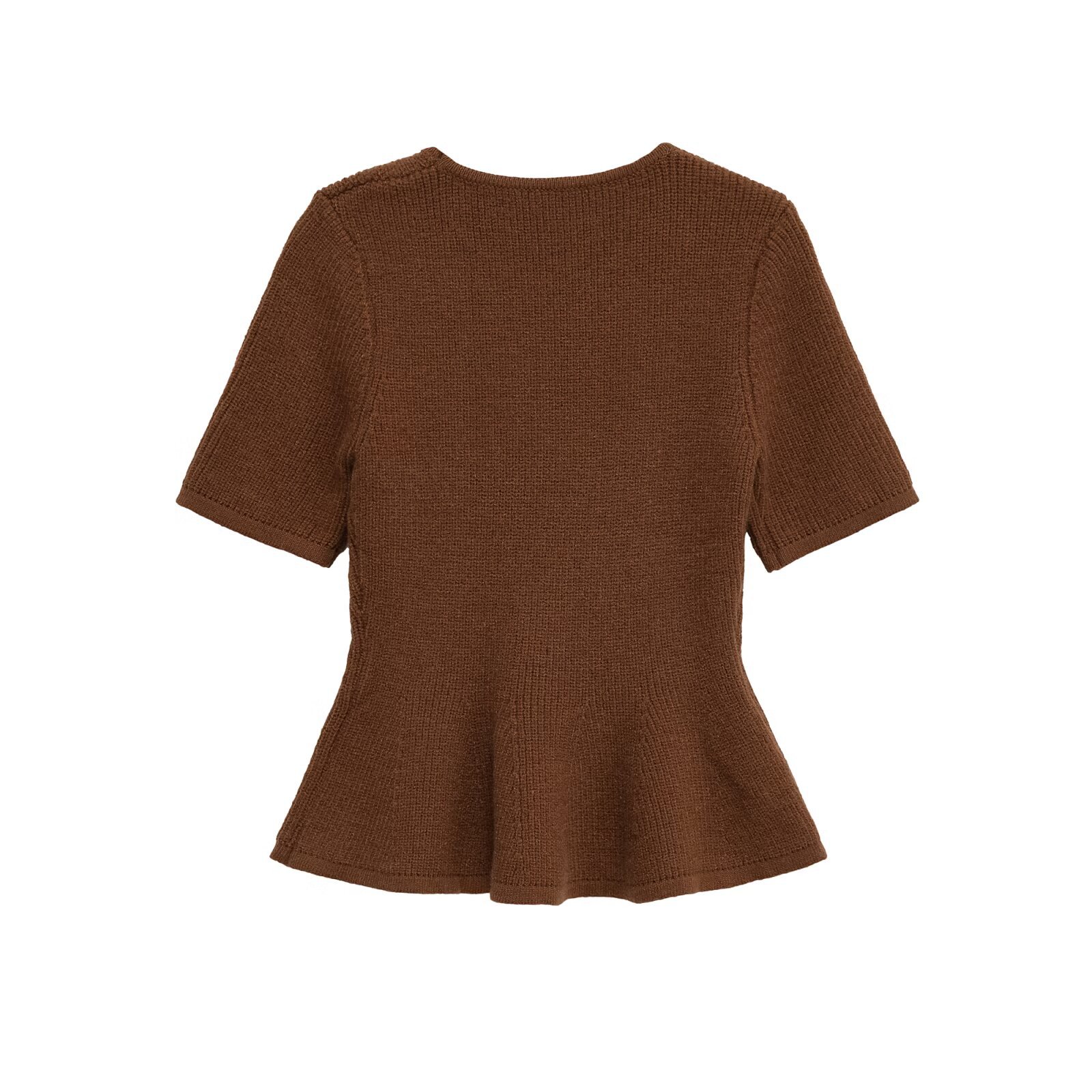 Knit Top Ribbed Sweater with Ruffle Hem KUN-00011