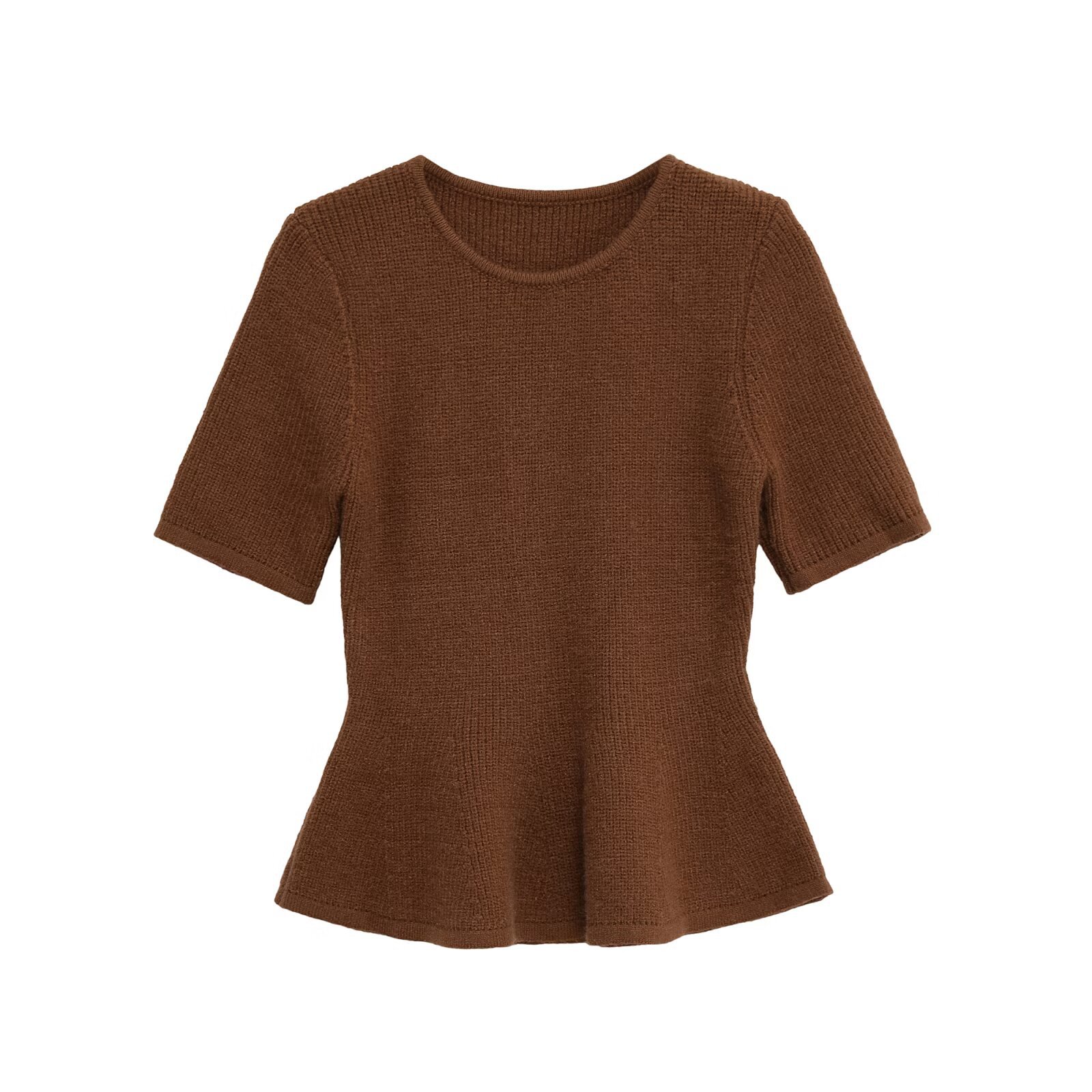 Knit Top Ribbed Sweater with Ruffle Hem KUN-00011