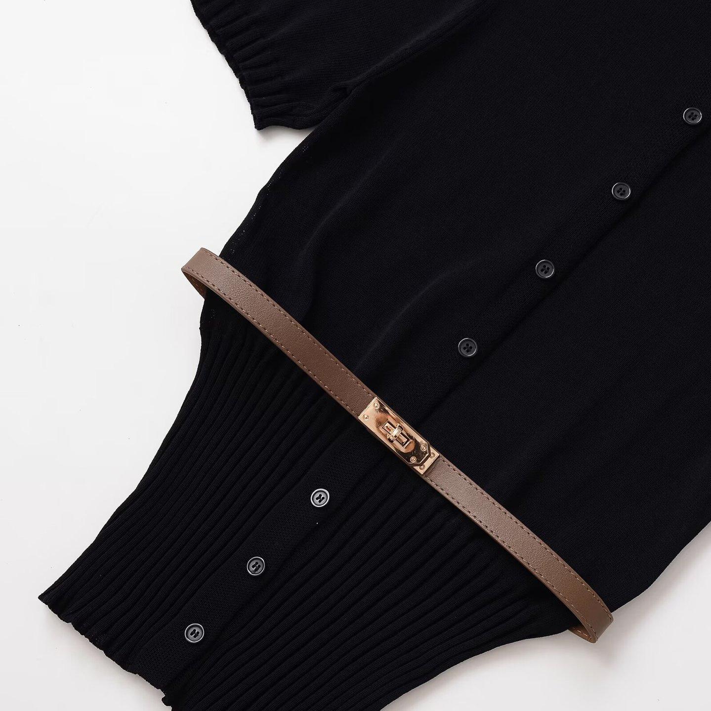 Cárdigan de punto con cinturón - Elegante top de manga corta para mujer KUN-00073