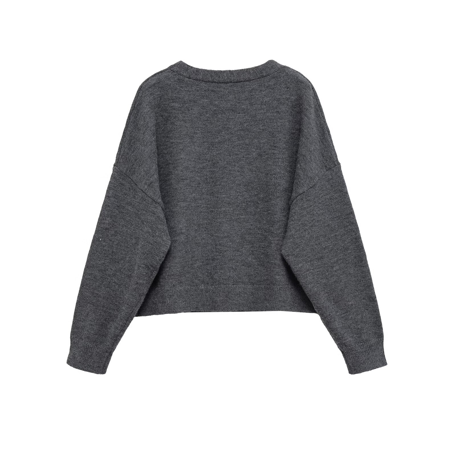 Wool V-Neck Knit Top with Gold Buttons KUN-00015