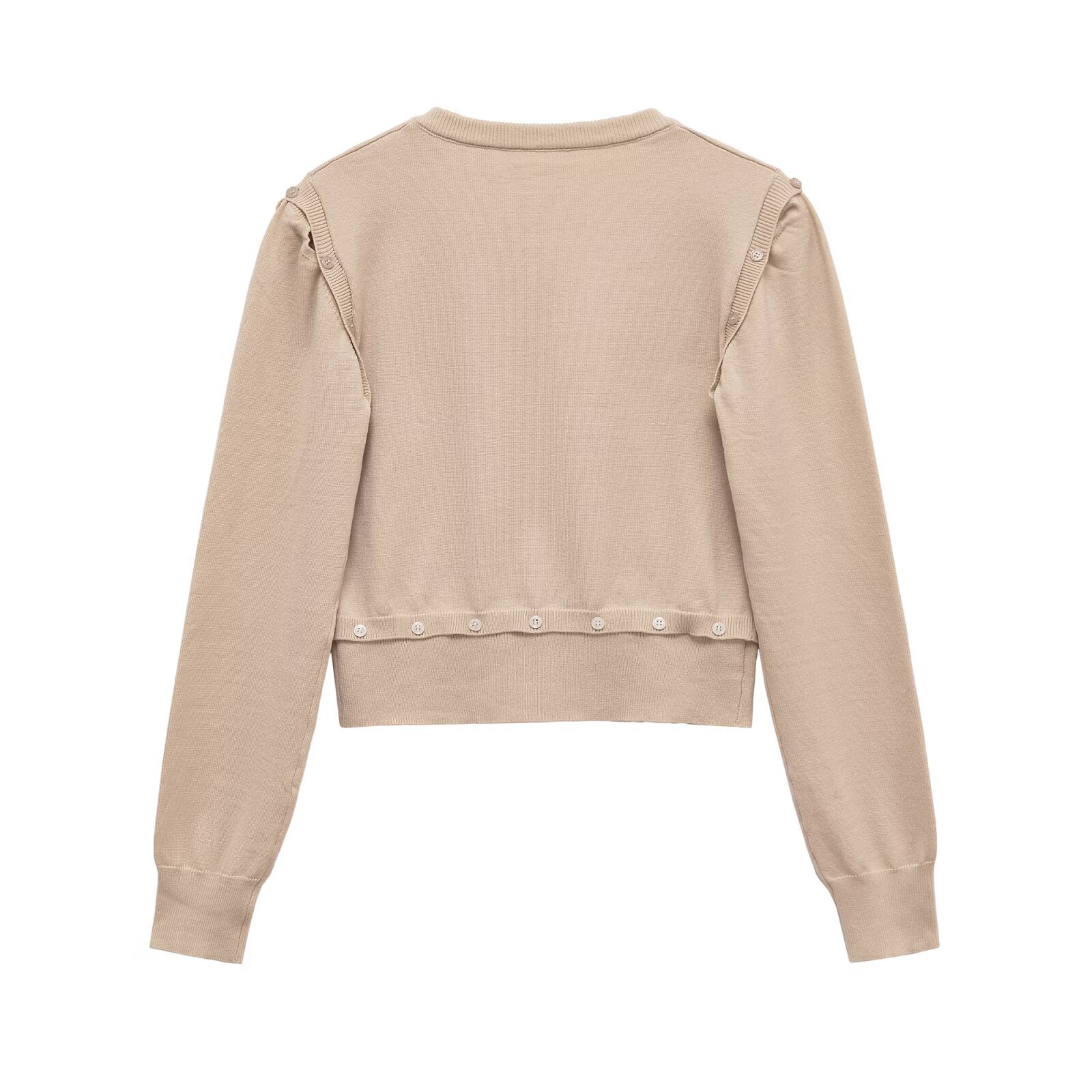 Top de punto con escote en V desmontable y manga larga con botones decorativos KUN-00112