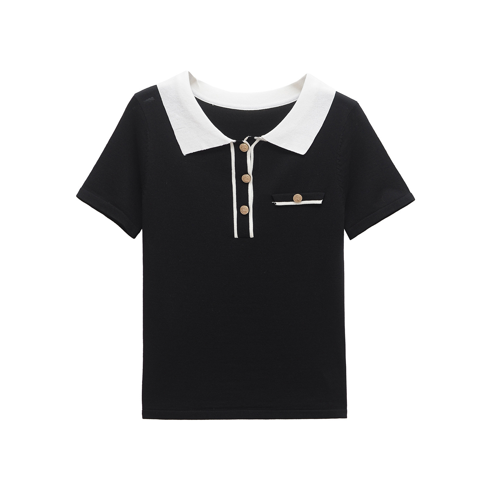 Women's Polo Shirt Color Block Classic Versatile Chic KUN-00003